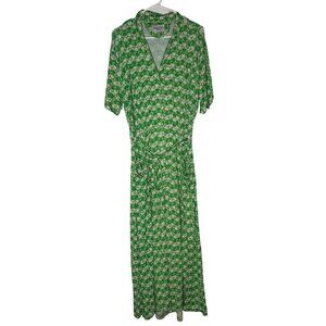 HVN Maria Belted Apple Printed Jersey Midi Dress Women's Size 16 Green in EUC!